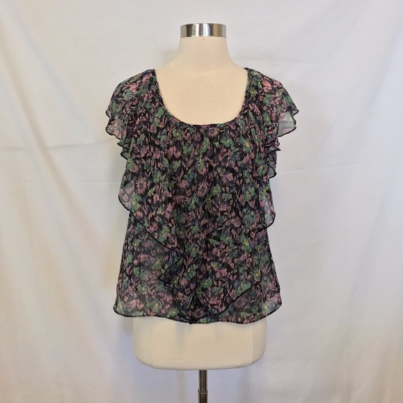 Soprano Watercolor Print Ruffled Blouse Size Small - Picture 1 of 7